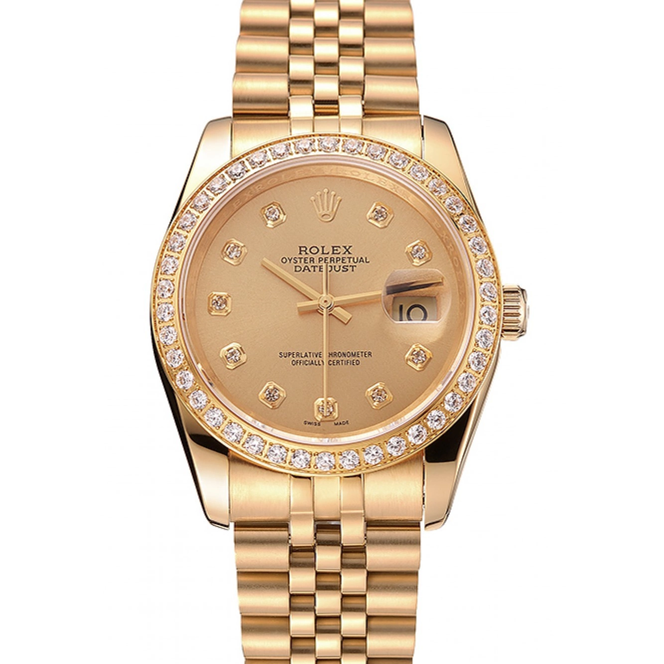 Bracelet Gold Champagne Diamond Swiss Datejust Rolex Dial Jubilee Bezel 1454098 0730